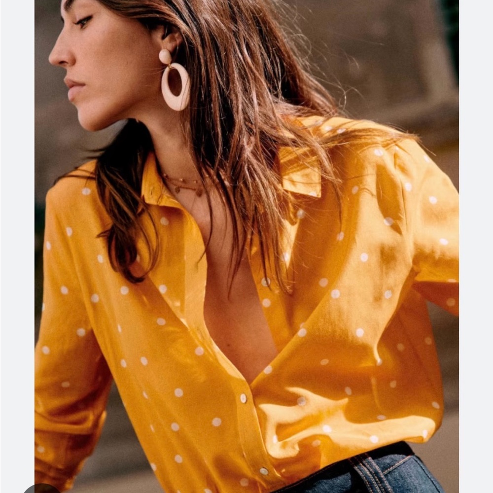 Sezane Anne Shirt Yellow Polka Dot Button-Down